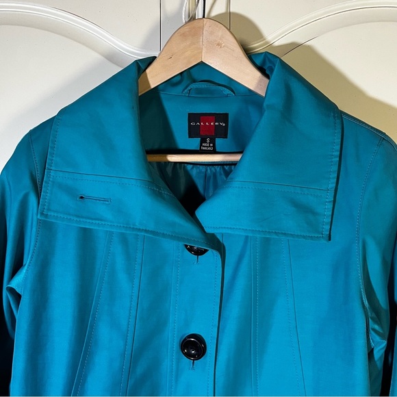 Gallery Raincoat Jacket Coat Women's Teal Blue Utility Buttons Size Small - Picture 2 of 11